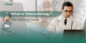 cardiologist consulting patient remotely via telecardiology platform